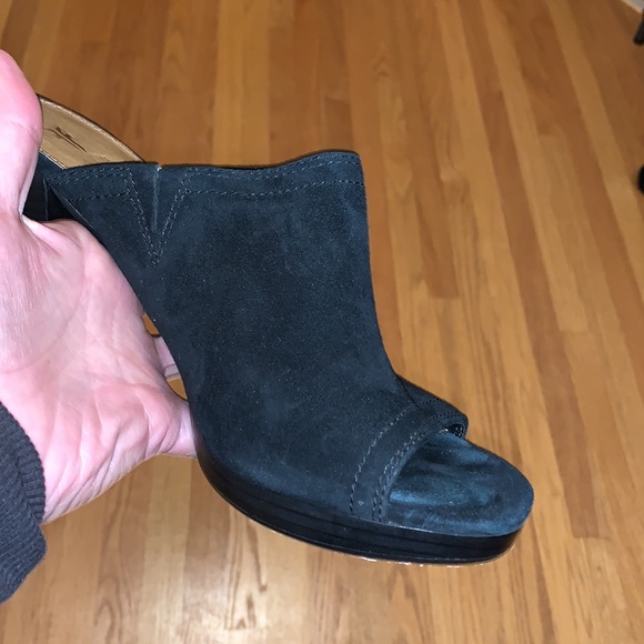 Frye Karissa mule black suede stacked heel size 8.5 - Picture 6 of 6